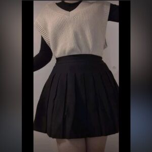 Black Pleated A-Line Skirt for Work